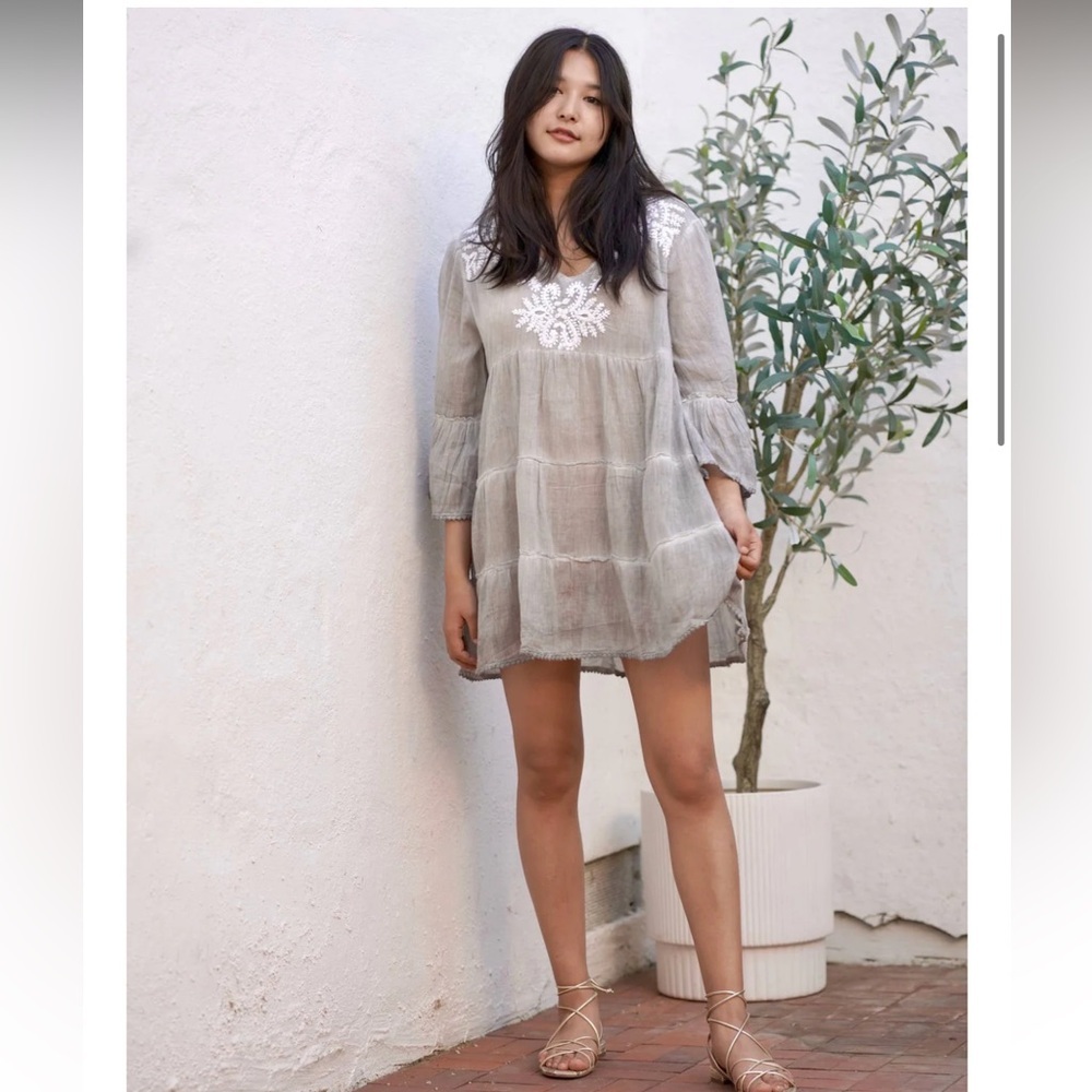 Dolma Anastasia Emb Kaftan Tiered Dress Boho Size OS Babydoll A-Line